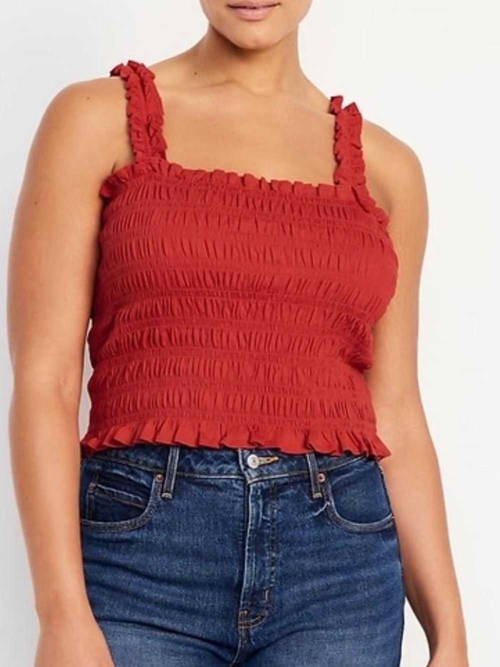 Old Navy Red Smocked Ruffle Crop Tank